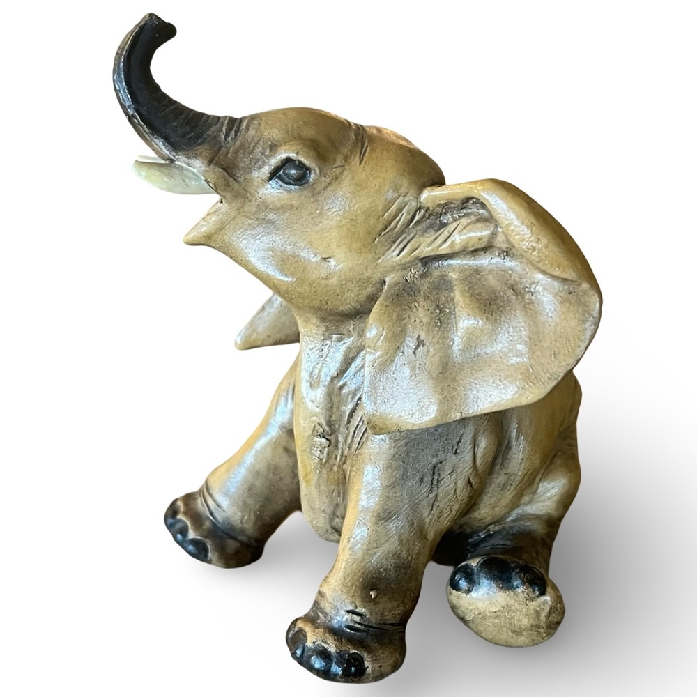 Vintage Signed Guido Cacciapuoti Made in Italy Baby Elephant Figurine Trunk Up - Picture 3 of 10